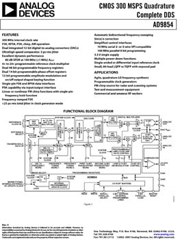 AD9854. CMOS 300 MSPS Quadrature Complete DDS