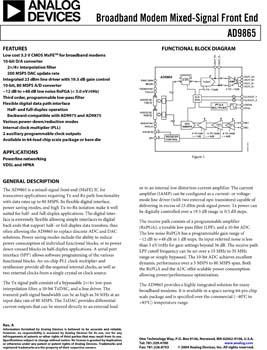 AD9865. 10-Bit Broadband Modem Mixed Signal Front End (MxFE®)
