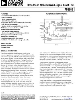 AD9866. 12-Bit Broadband Modem Mixed Signal Front End (MxFE(r))