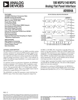 AD9884A. Triple 8-Bit, 140 MSPS ADC, RGB Graphics Digitizer for SXGA LCD Monitors
