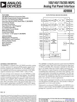 AD9888. 205 MSPS Highly Integrated Graphics Digitizer for UXGA and HDTV Displays