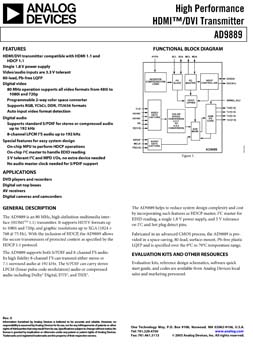 AD9889. High Performance HDMI(tm)/DVI Transmitter