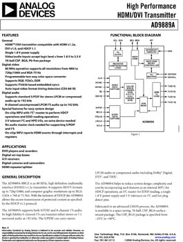 AD9889A. High Performance HDMI/DVI Transmitter