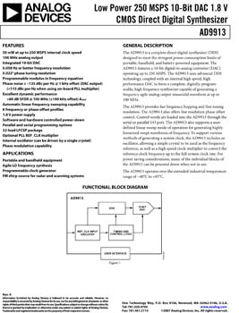 AD9913. Low Power 250 MSPS 10-Bit DAC 1.8 V CMOS Direct Digital Synthesizer