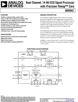 AD9942. Dual-Channel, 14-Bit CCD Signal Processor with Precision Timing™ Core