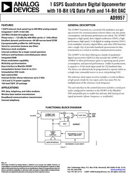 AD9957. 1 GSPS Quadrature Digital Upconverter with 18-Bit IQ Data Path and 14-Bit DAC