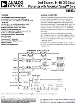 AD9973. Dual-Channel, 14-Bit CCD Signal Processor with Precision Timing(tm) Core