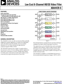 ADA4420-6. Low Cost 6-Channel HD/SD Video Filter