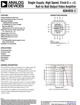 ADA4856-3. Single-Supply, High Speed, Fixed G = +2, Rail-to-Rail Output Video Amplifier