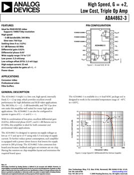 ADA4862-3. High Speed, G = +2, Low Cost, Triple Op Amp