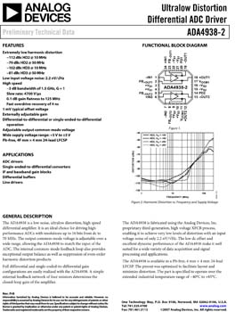 ADA4938-2. Ultralow Distortion Differential ADC Driver (Dual)