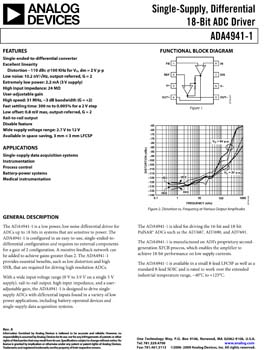 ADA4941-1. Single-Supply, Differential 18-Bit ADC Driver