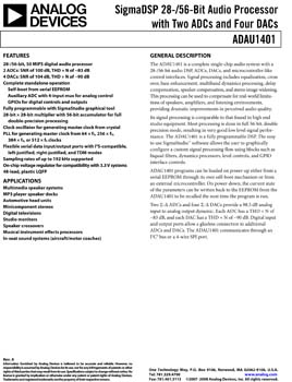 ADAU1401. SigmaDSP(r) 28-/56-Bit Audio Processor with Two ADCs and Four DACs