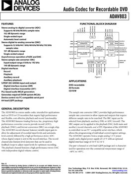 ADAV803. Audio Codec for Recordable DVD