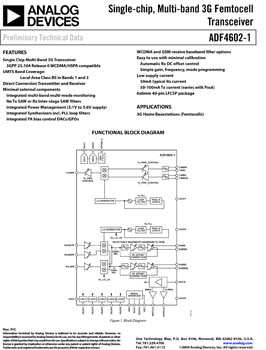ADF4602-1. Single-chip, Multi-band 3G Femtocell Transceiver