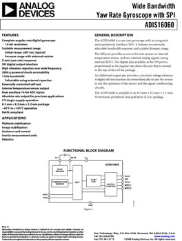 ADIS16060. Wide Bandwidth Yaw Rate Gyroscope with SPI