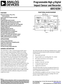 ADIS16204. Programmable High-g Digital Impact Sensor and Recorder