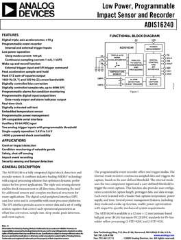 ADIS16240. Low Power Programmable Impact Sensor and Recorder