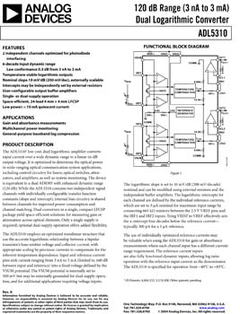 ADL5310. 120 dB Range (3 nA to 3 mA) Dual Logarithmic Converter