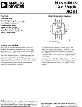 ADL5534. 20 MHz to 500 MHz IF Amplifier