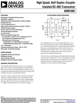 ADM2486. iCoupler(r) High Speed Isolated RS-485 Tranceiver