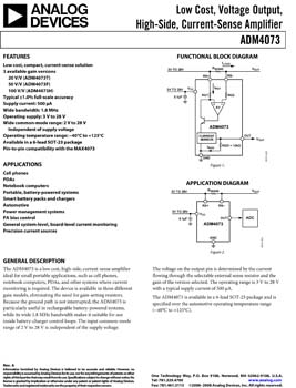 ADM4073. Low Cost, Voltage Output, High-side Current Sense Amplifier