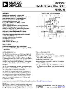 ADMTV202. Low Power Mobile TV Tuner IC for ISDB-T