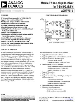 ADMTV316. Mobile TV Dual-Channel One-chip Receiver for T-DMB/DAB/FM