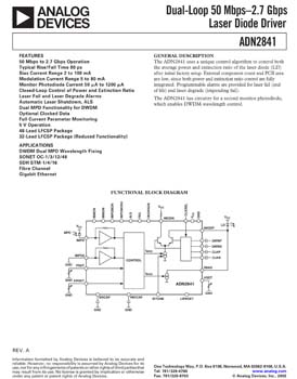 ADN2841. Multi-Rate, 2.7 Gbps, Dual-loop, Control Laser Diode Driver IC