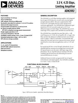 ADN2892. 3.3 V 4.25 Gb/s Limiting Amplifier