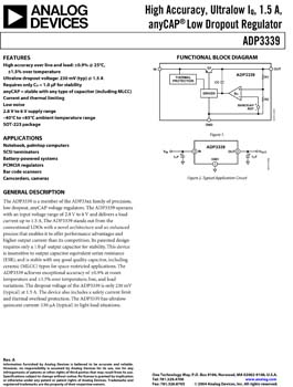 ADP3339. High-Accuracy Ultralow Iq, 1.5 A, anyCAP(r) Low Dropout Regulator