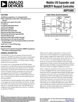 ADP5588. Mobile I/O Expander and QWERTY Keypad Controller