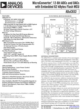 ADUC832. Precision Analog Microcontroller: 1.3MIPS 8052 MCU + 62kB Flash + 8-Ch 12-Bit ADC + Dual 12-Bit DAC